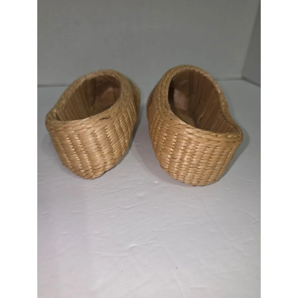 Pair of vintage woven seagrass or straw decorative shoes or‎ baskets. 1970s